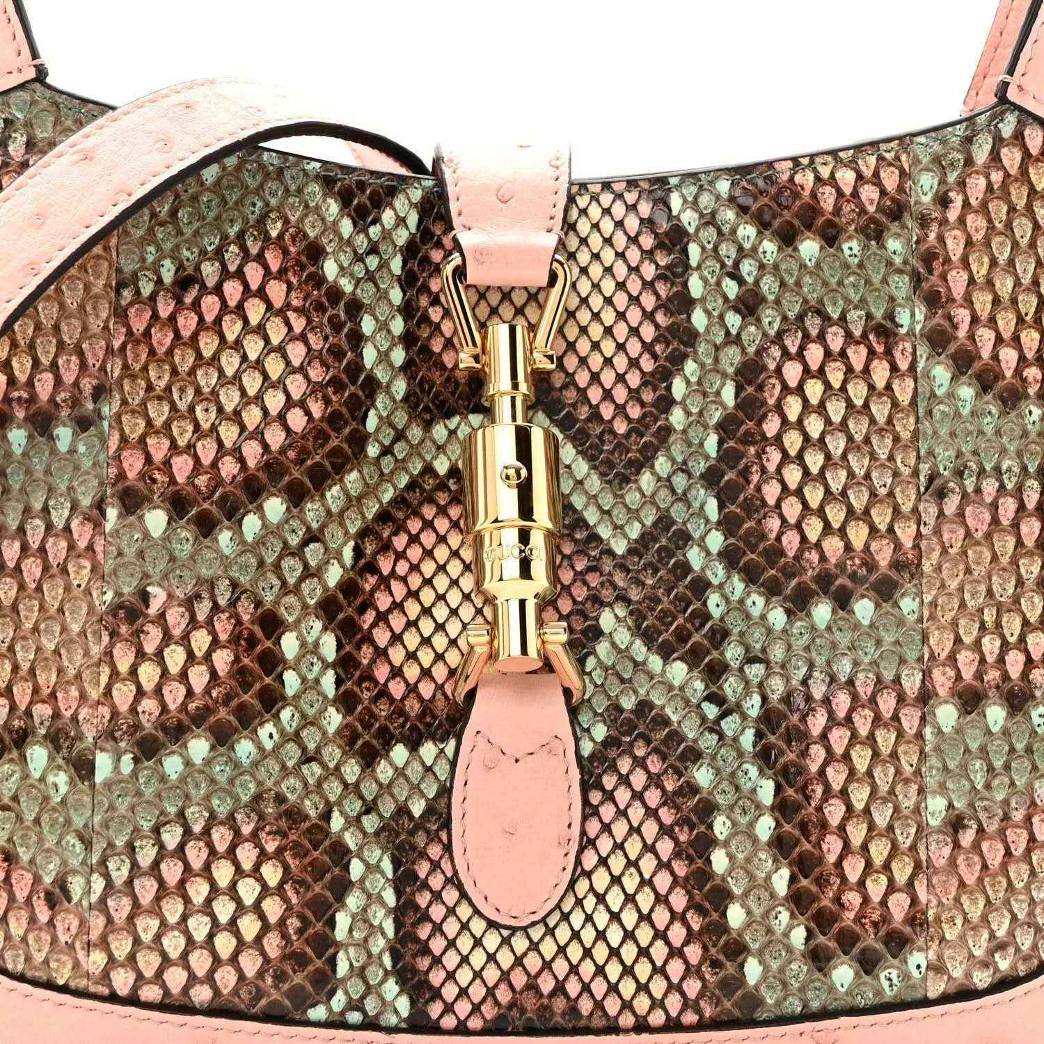 Gucci small hobo bag front clasp with gold-tone hardware and snakeskin panel