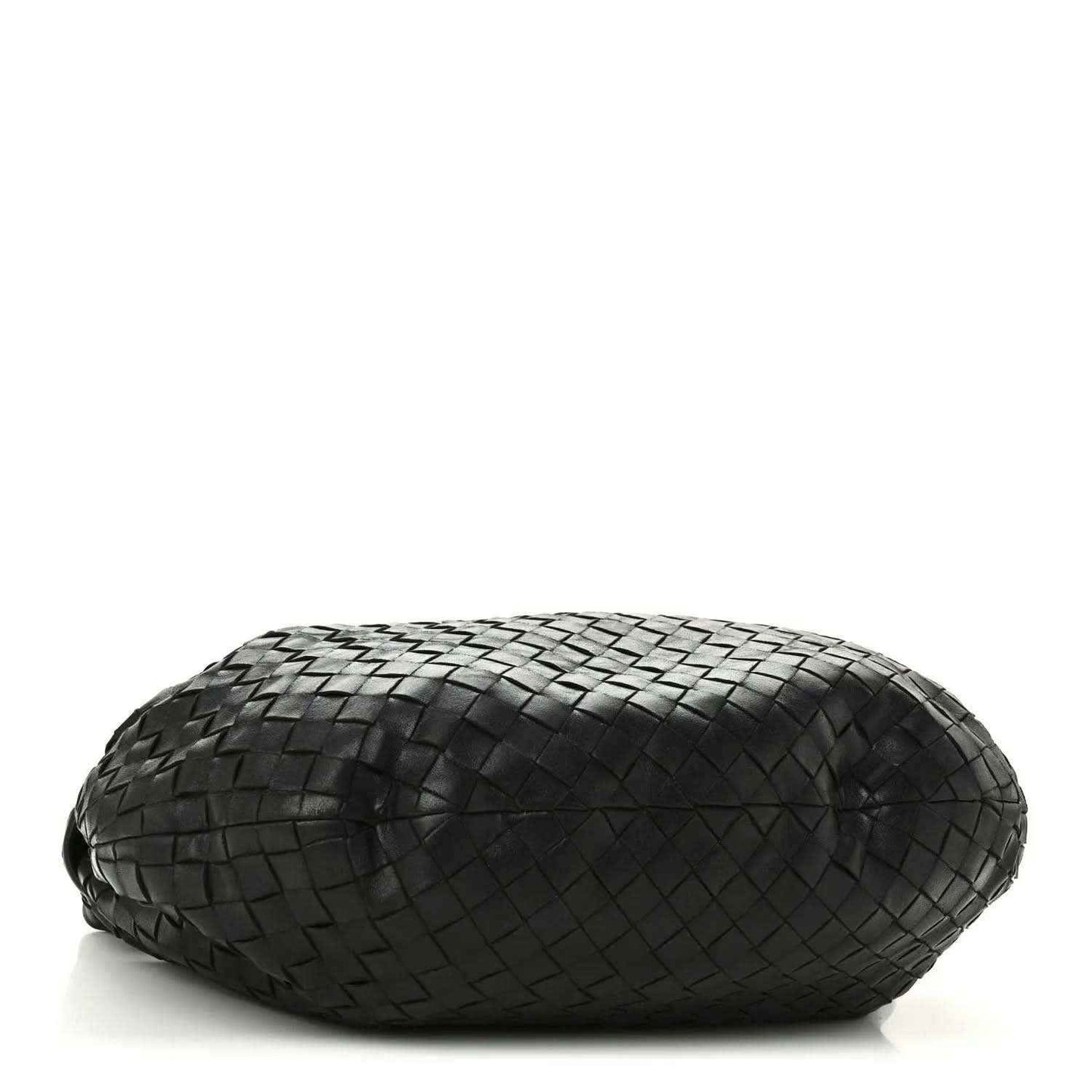 Black woven leather shoulder bag, rounded profile with Intrecciato texture