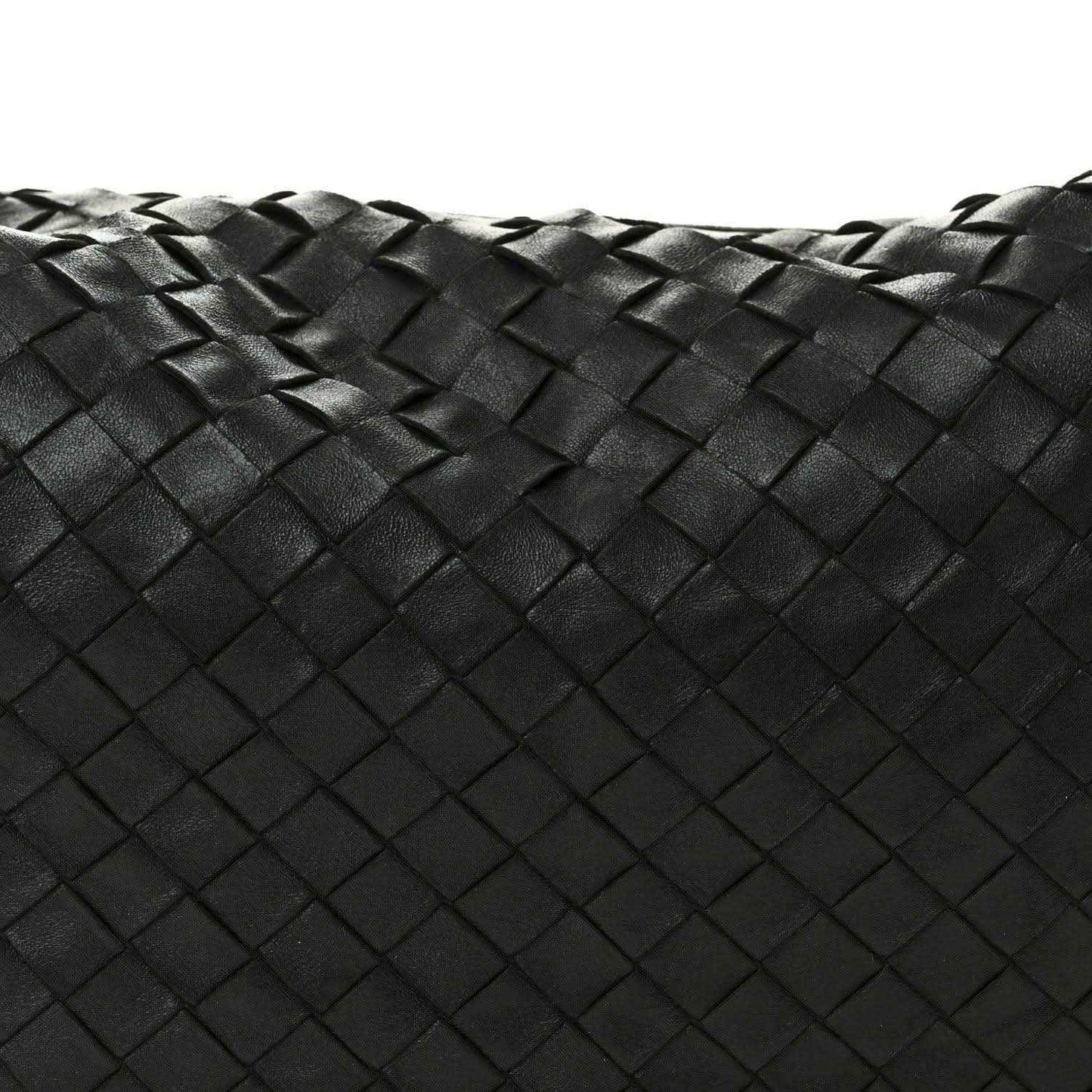 Black Intrecciato leather shoulder bag detail, woven diamond pattern
