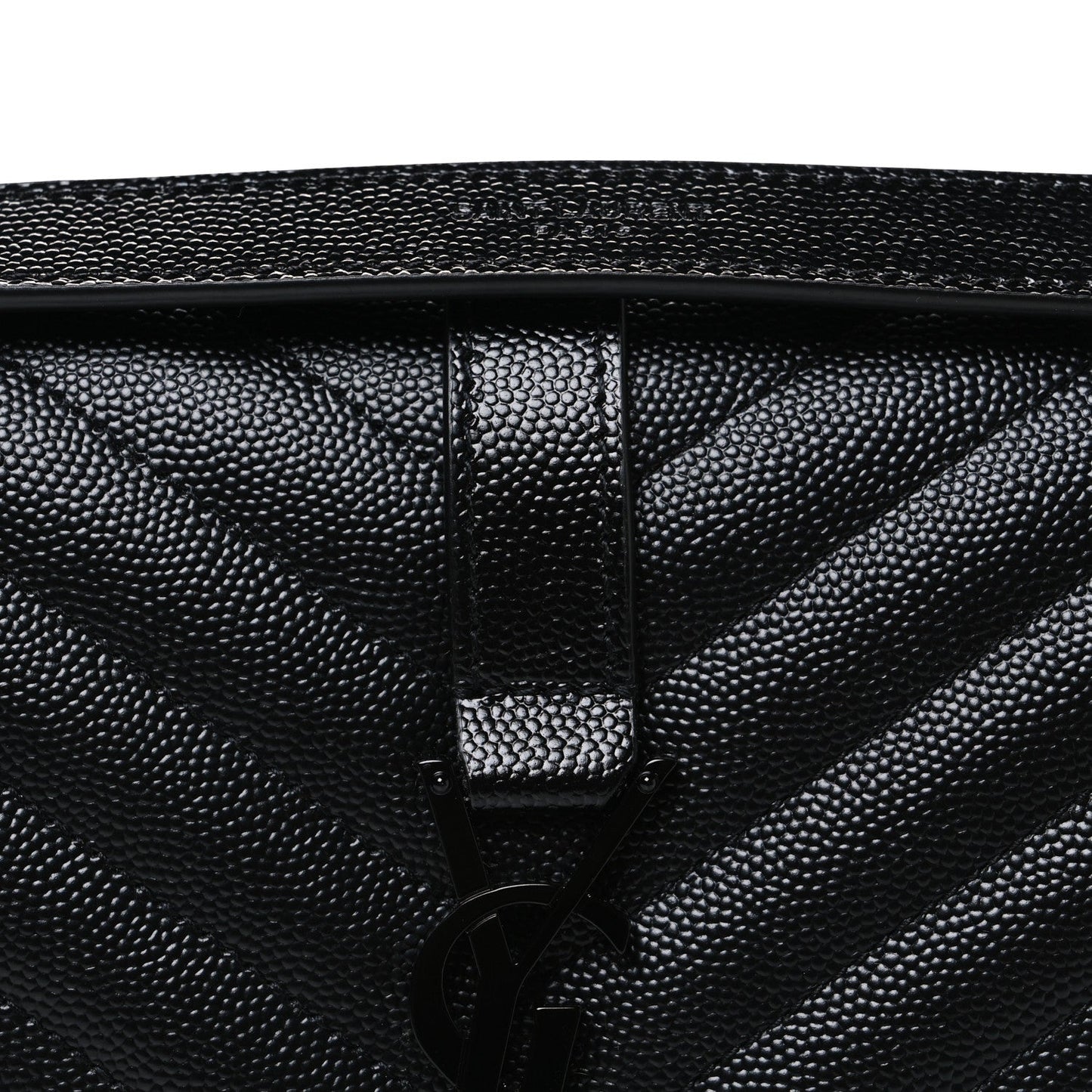Saint Laurent black quilted satchel clasp with leather tab and small metal detail