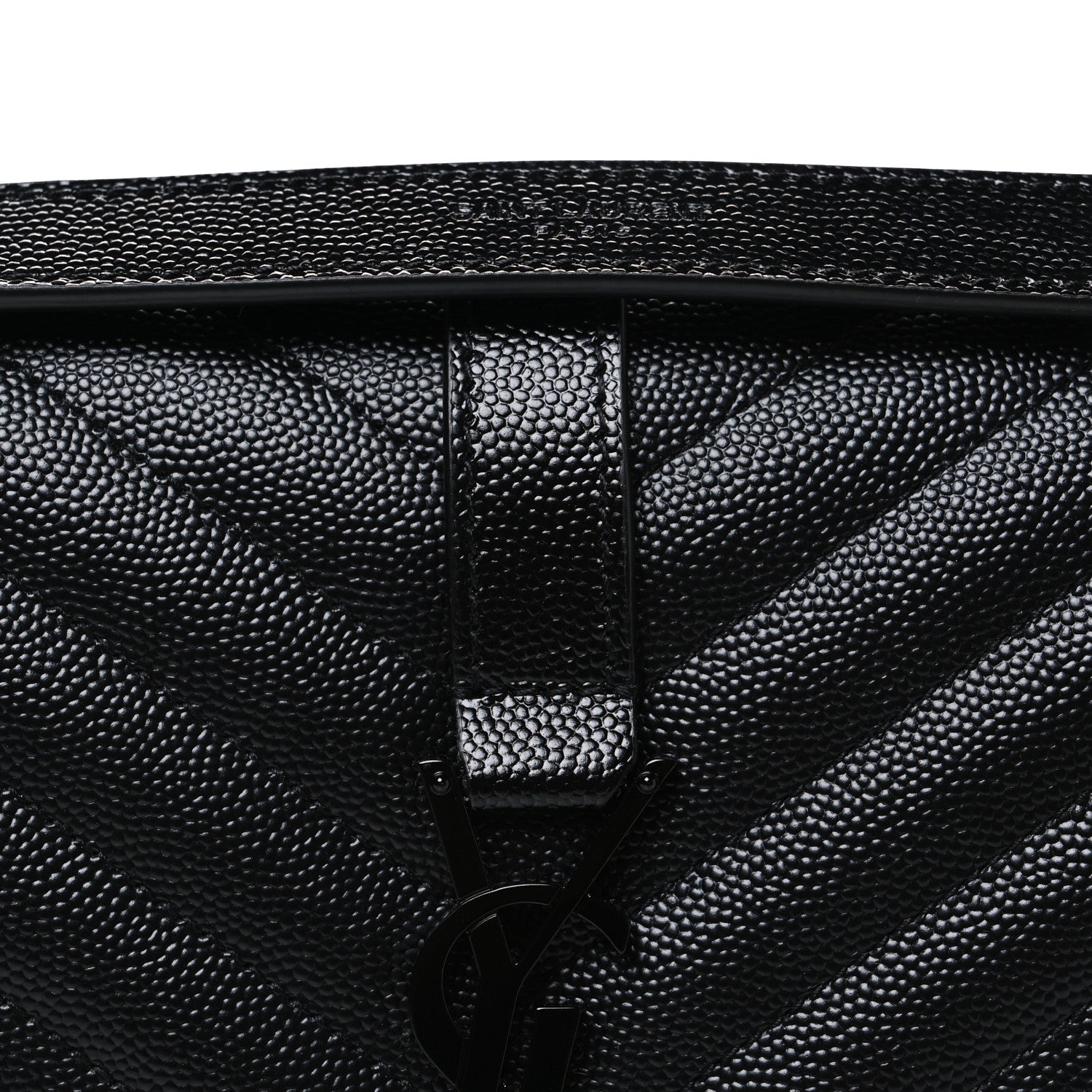 Saint Laurent black quilted satchel clasp with leather tab and small metal detail