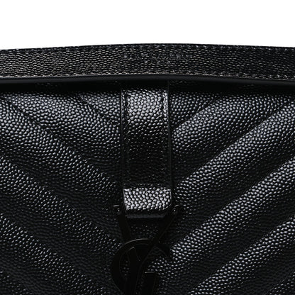 Saint Laurent black quilted satchel clasp with leather tab and small metal detail