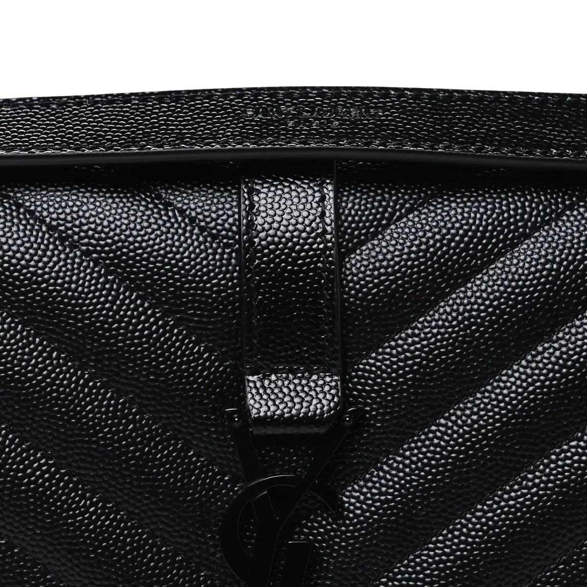 Saint Laurent black quilted satchel clasp with leather tab and small metal detail