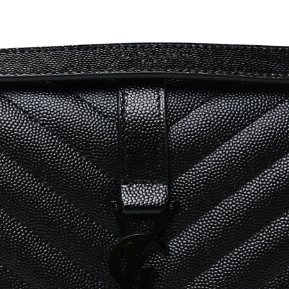 Saint Laurent black quilted satchel clasp with leather tab and small metal detail