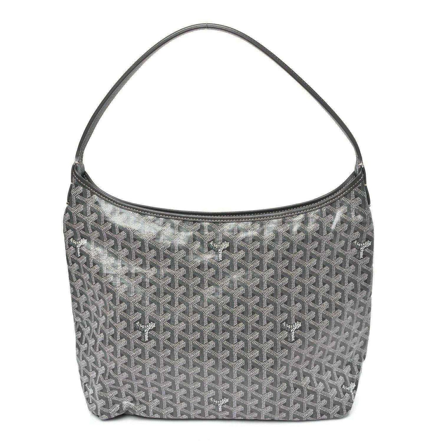 Grey coated canvas hobo bag with Goyardine pattern and top handle