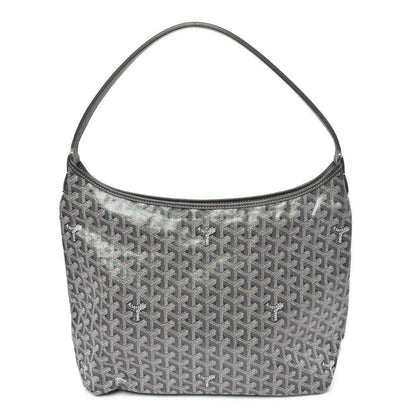 Grey coated canvas hobo bag with Goyardine pattern and top handle