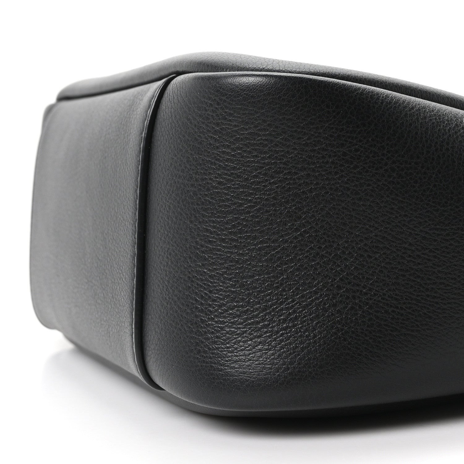 Black smooth calfskin hobo bag corner close-up with top edge stitching