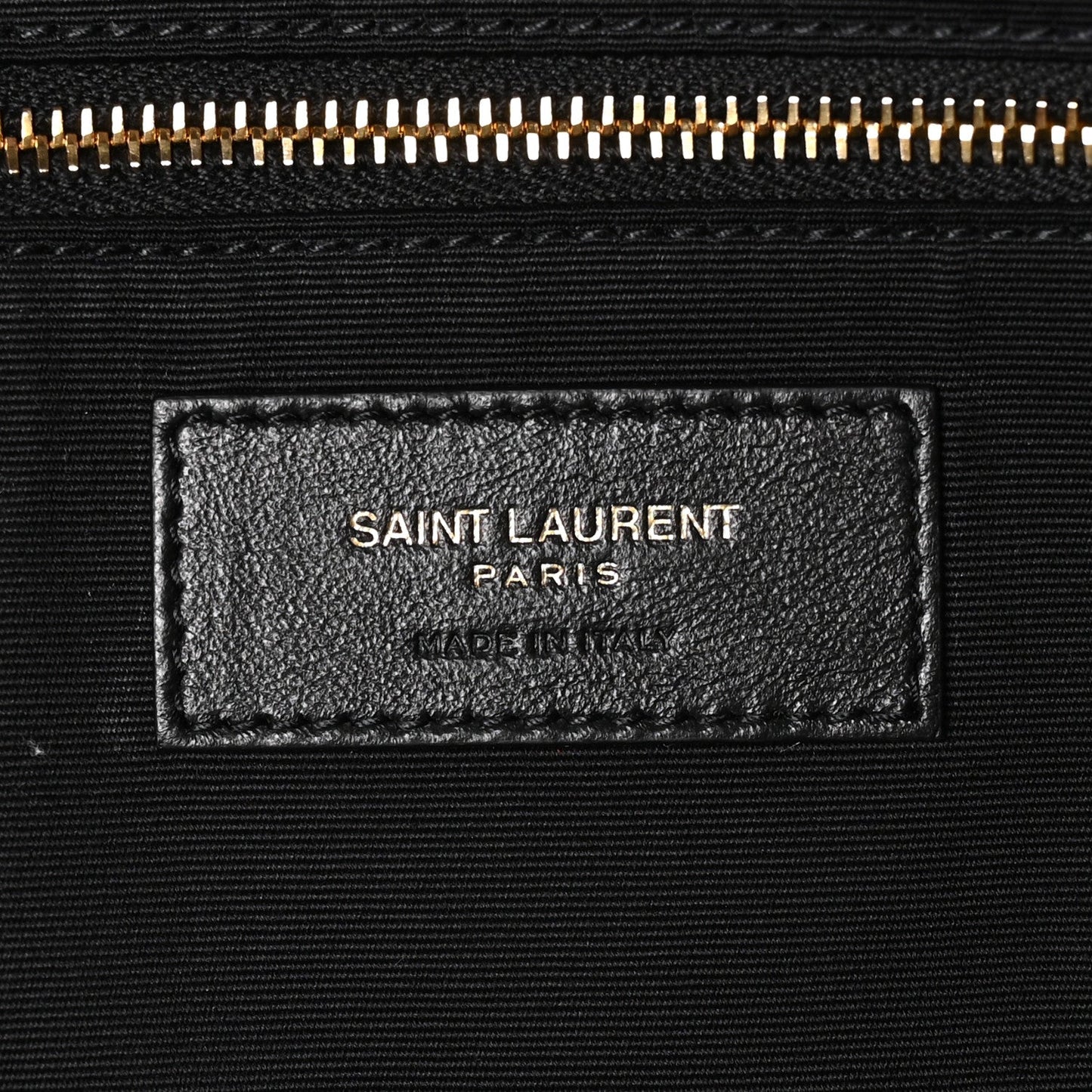 Saint Laurent Paris leather brand patch with zipper at top edge