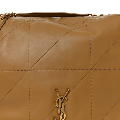 Tabac brown lambskin quilted bag front with YSL monogram hardware