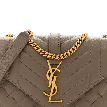 Quilted satchel flap with YSL monogram and gold chain