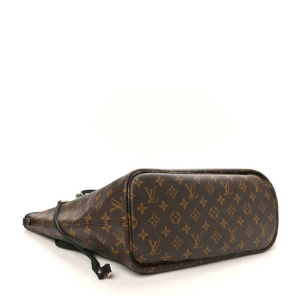Monogram pouch tote with dark leather trim and zipper top