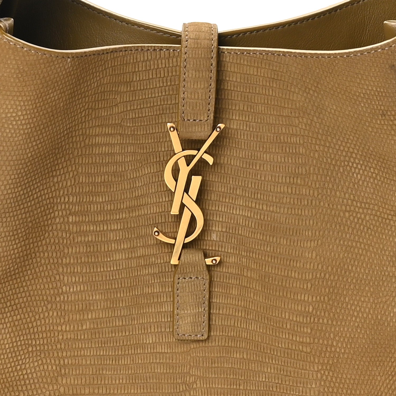 Small hobo bag with lizard-embossed texture and YSL logo front zip pull