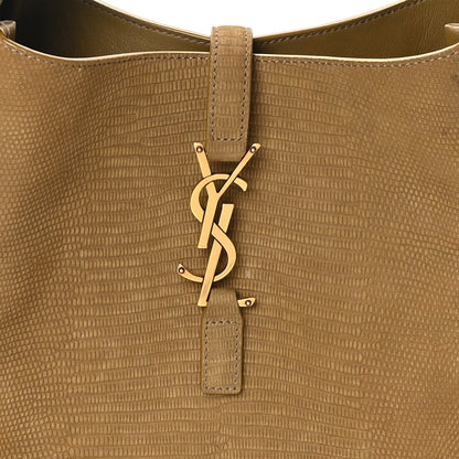Small hobo bag with lizard-embossed texture and YSL logo front zip pull