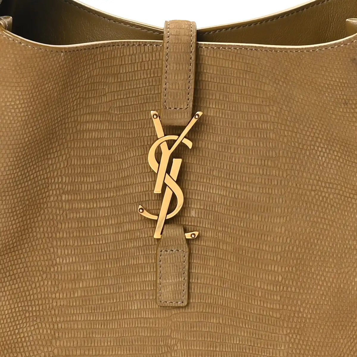Small hobo bag with lizard-embossed texture and YSL logo front zip pull