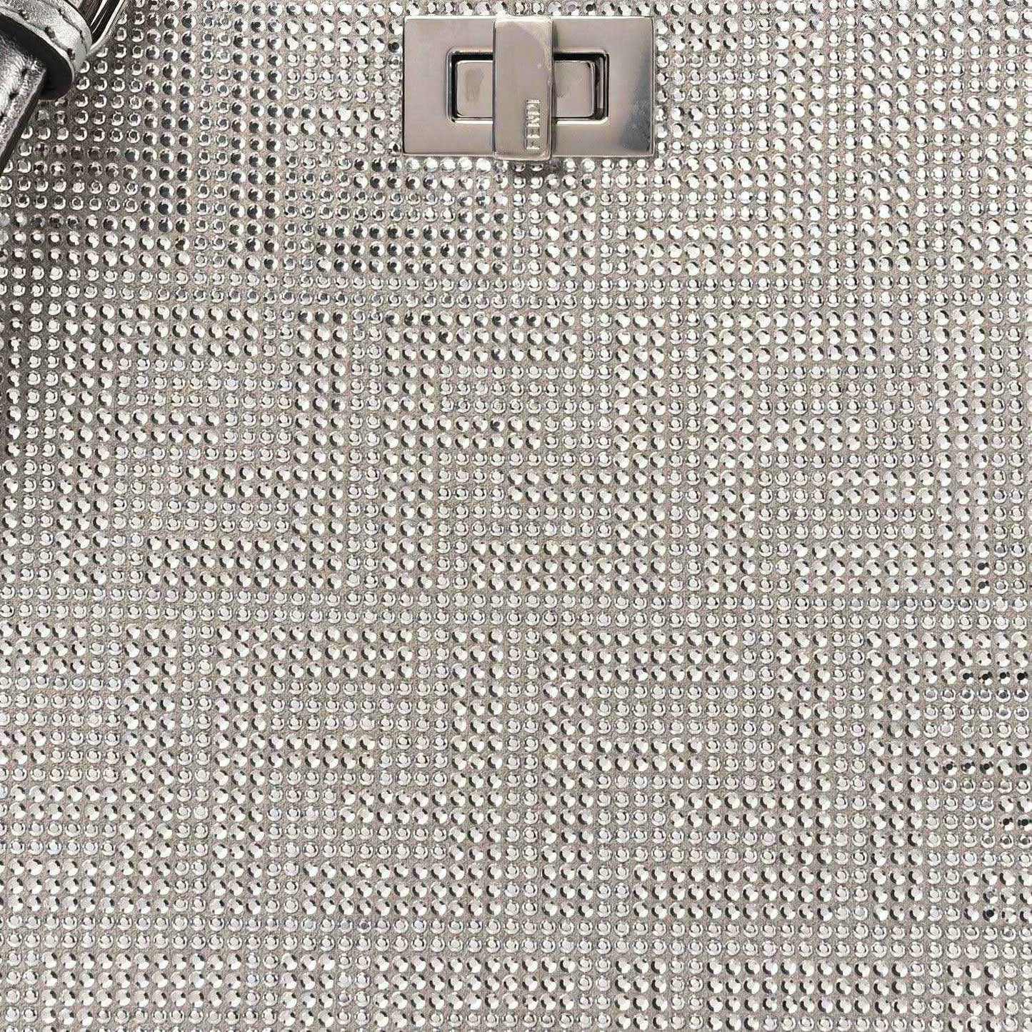 Silver crystal leather front panel with central logo clasp