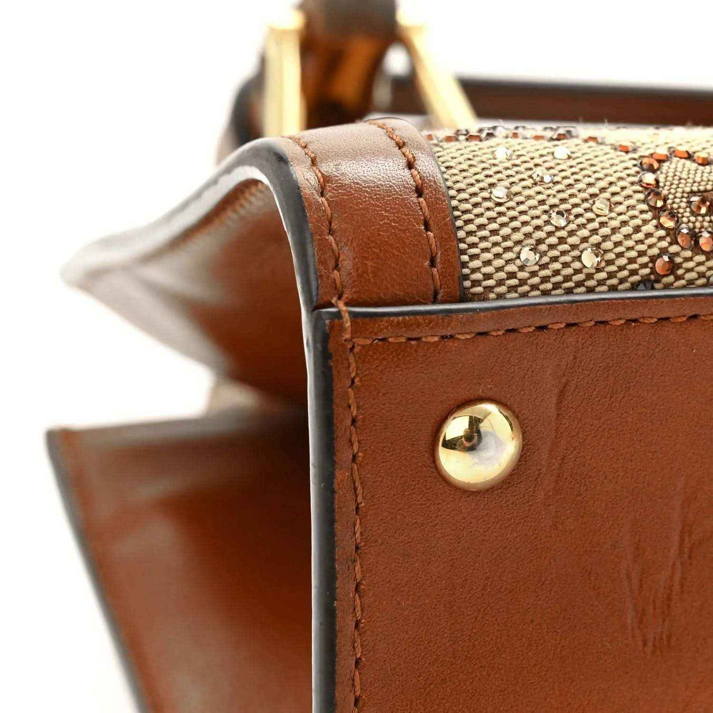 Mini Diana tote bag with brown leather trim, crystal GG monogram canvas and gold snap