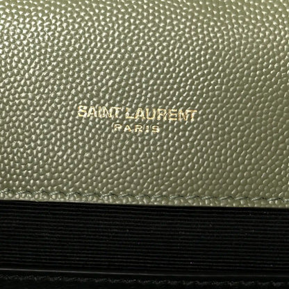 Saint Laurent Paris embossed on light sage leather panel