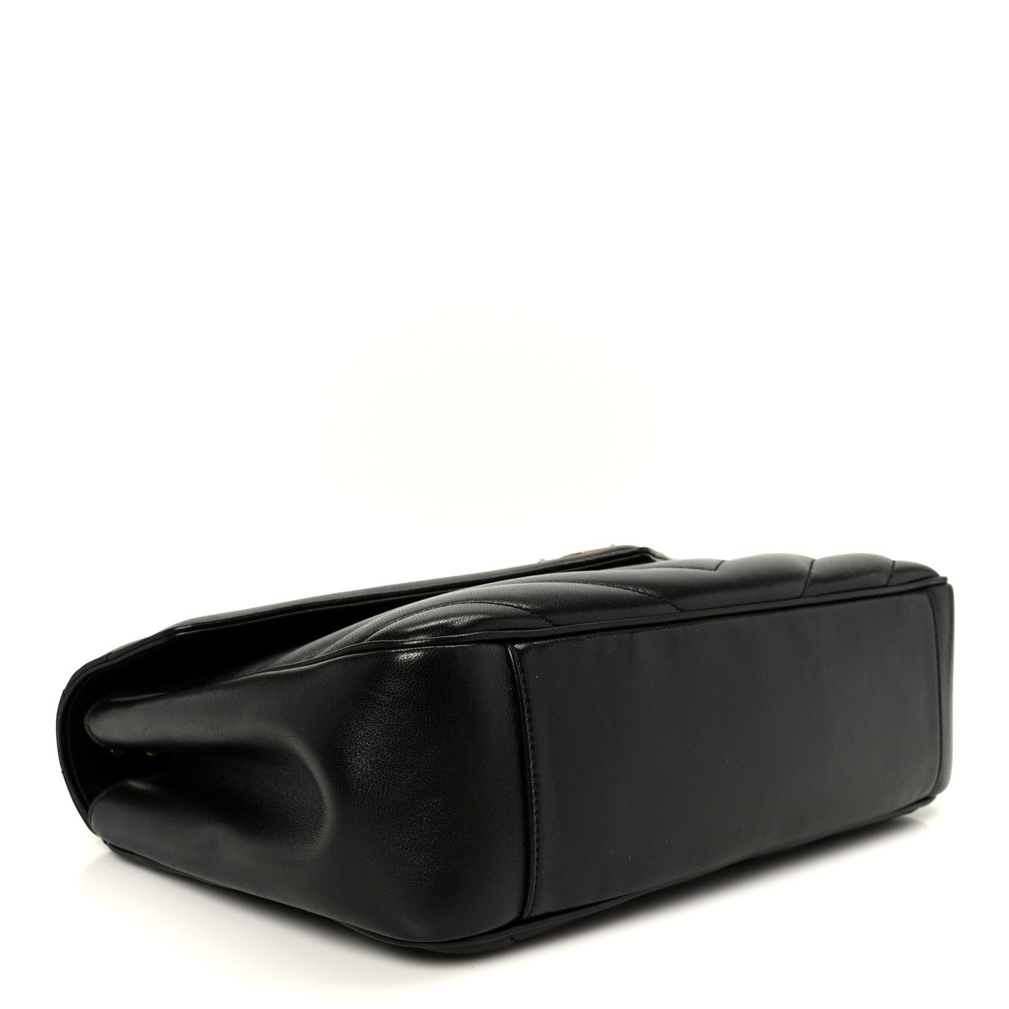 Black lambskin shoulder bag with structured shape and top zipper