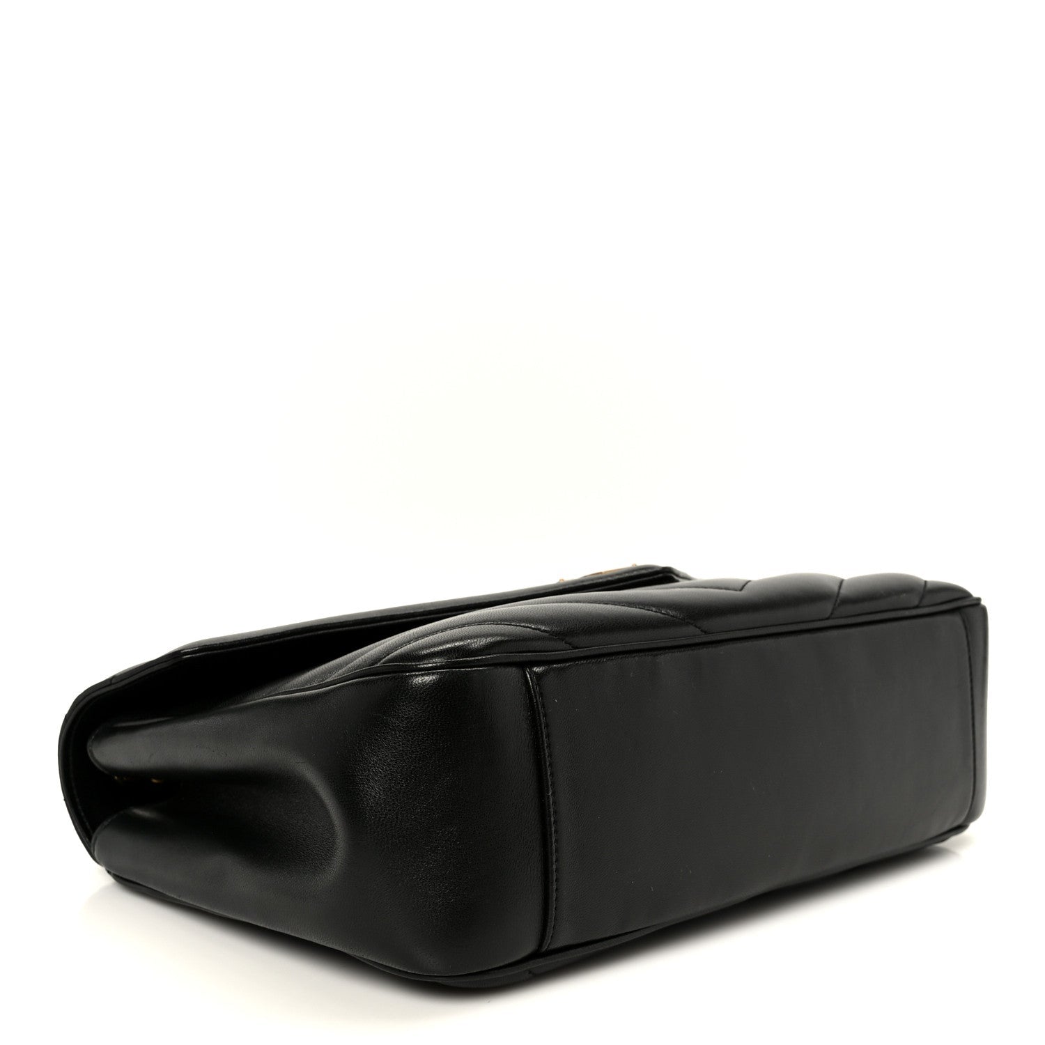 Black lambskin shoulder bag with structured shape and top zipper