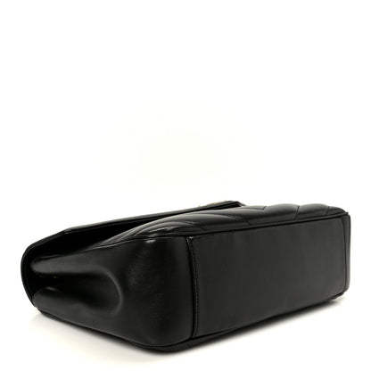 Black lambskin shoulder bag with structured shape and top zipper