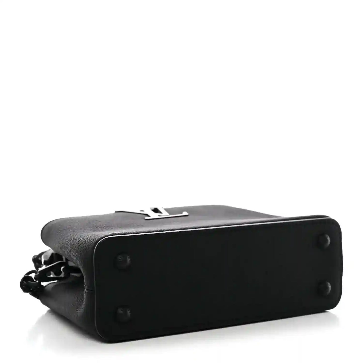 Black mini handbag bottom with metal studs and side hardware