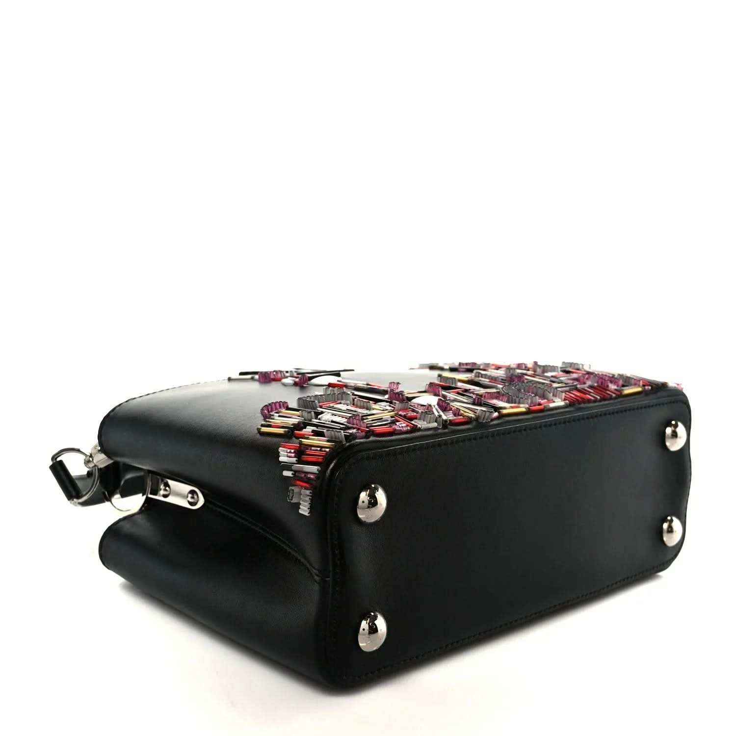 Capucines BB black bag with beaded skyline top and silver turn-lock hardware
