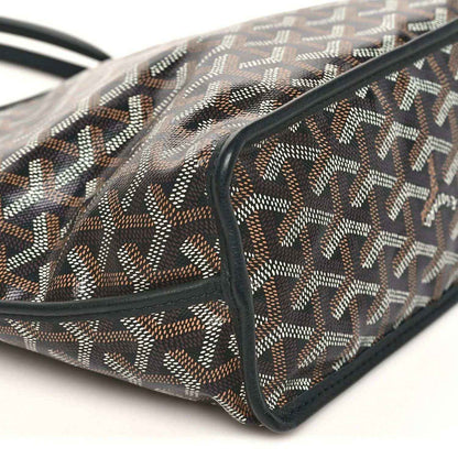 Reversible mini tote bag corner with patterned canvas fabric and black leather trim