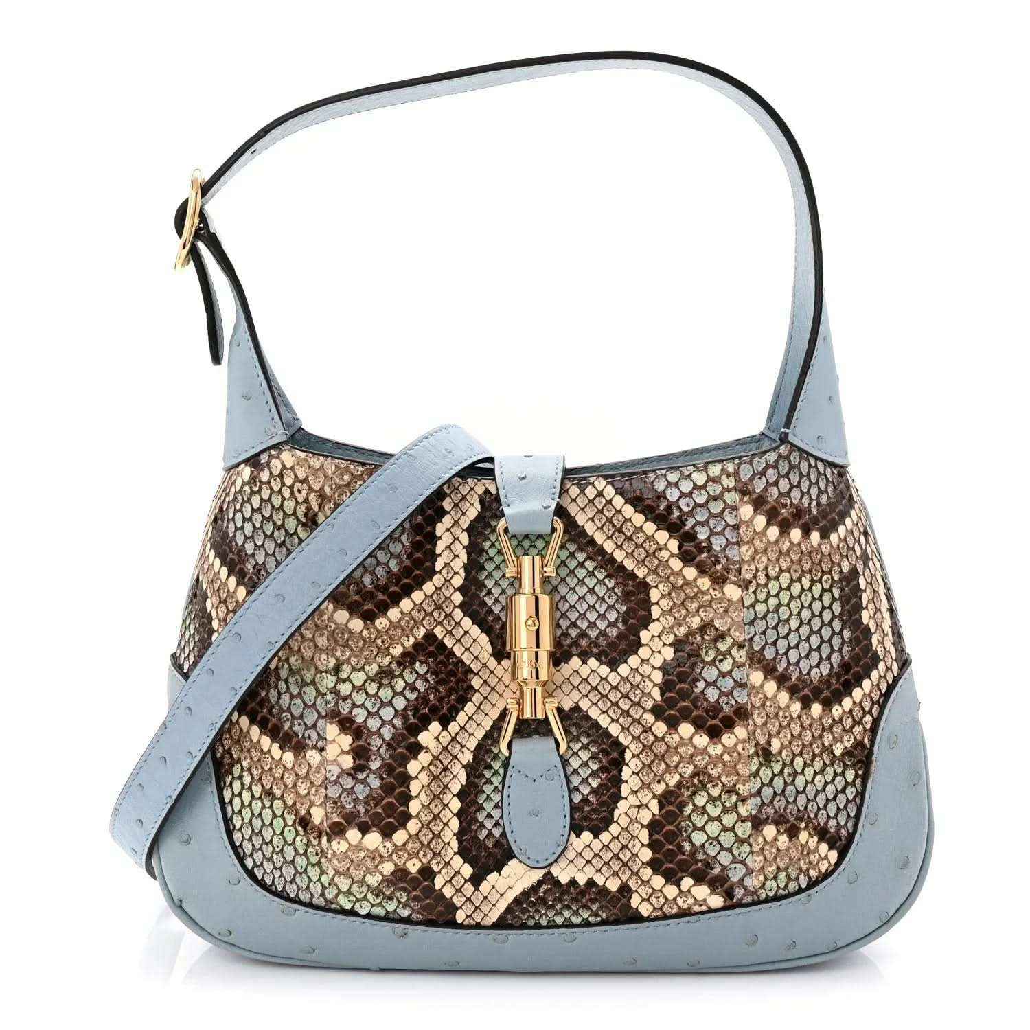 Gucci Jackie small hobo bag with snakeskin texture and light blue leather trim