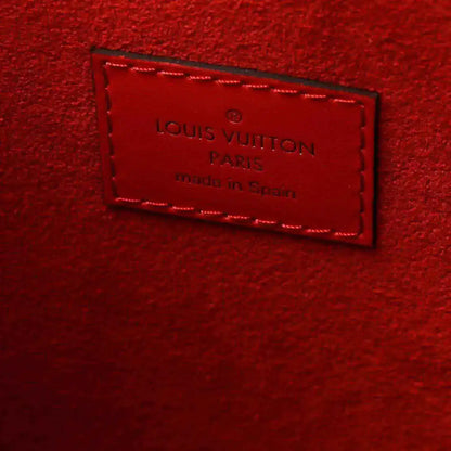 Louis Vuitton Paris made in Spain red leather label on tote bag