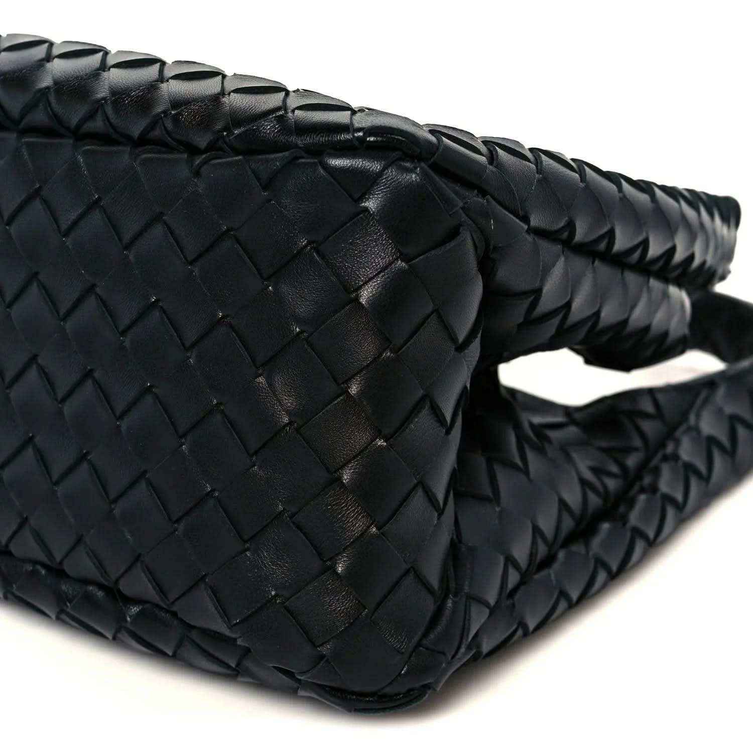 Black intrecciato nappa leather shoulder bag with braided diamond pattern