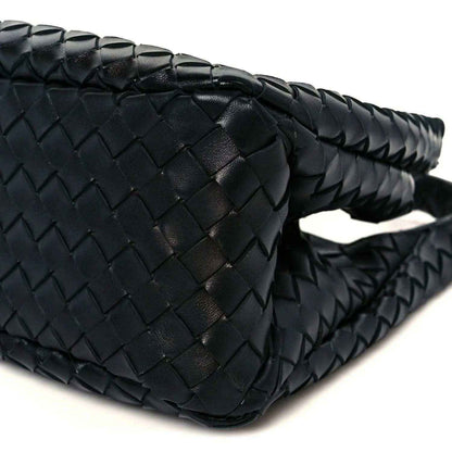 Black intrecciato nappa leather shoulder bag with braided diamond pattern