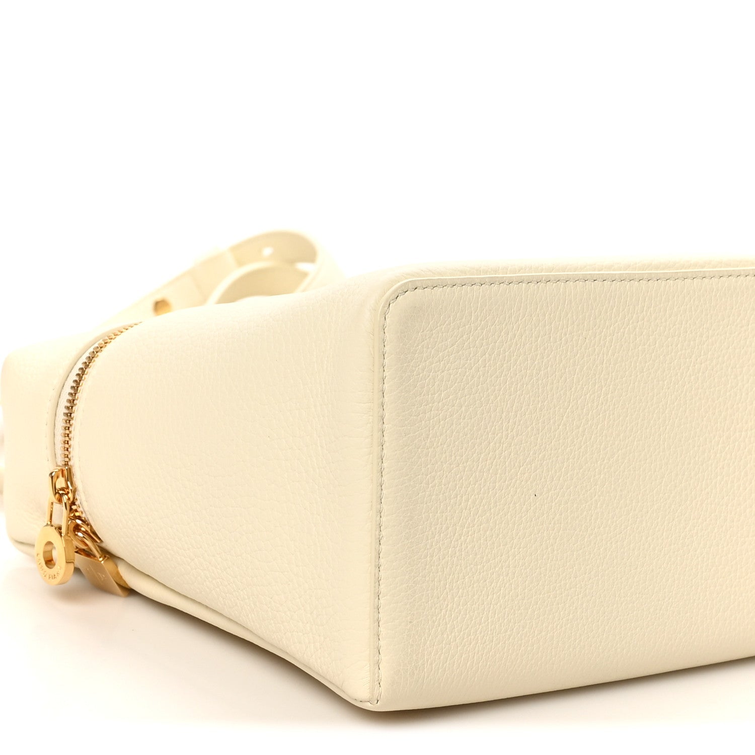 Loro Piana grained calfskin extra pocket pouch in whisper white with gold-tone zipper