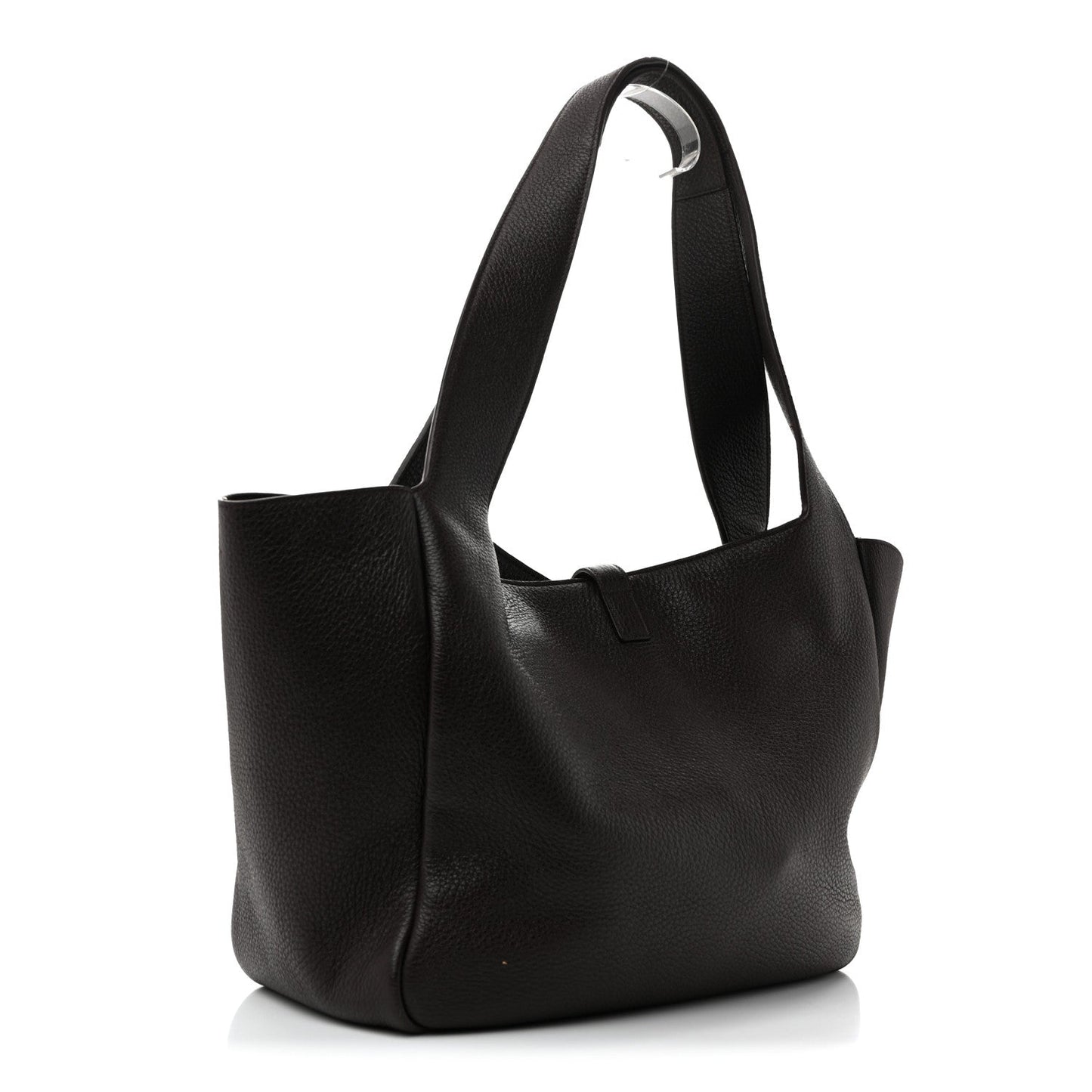 Grained deerskin Bea tote bag with structured sides and top handles, dark leather
