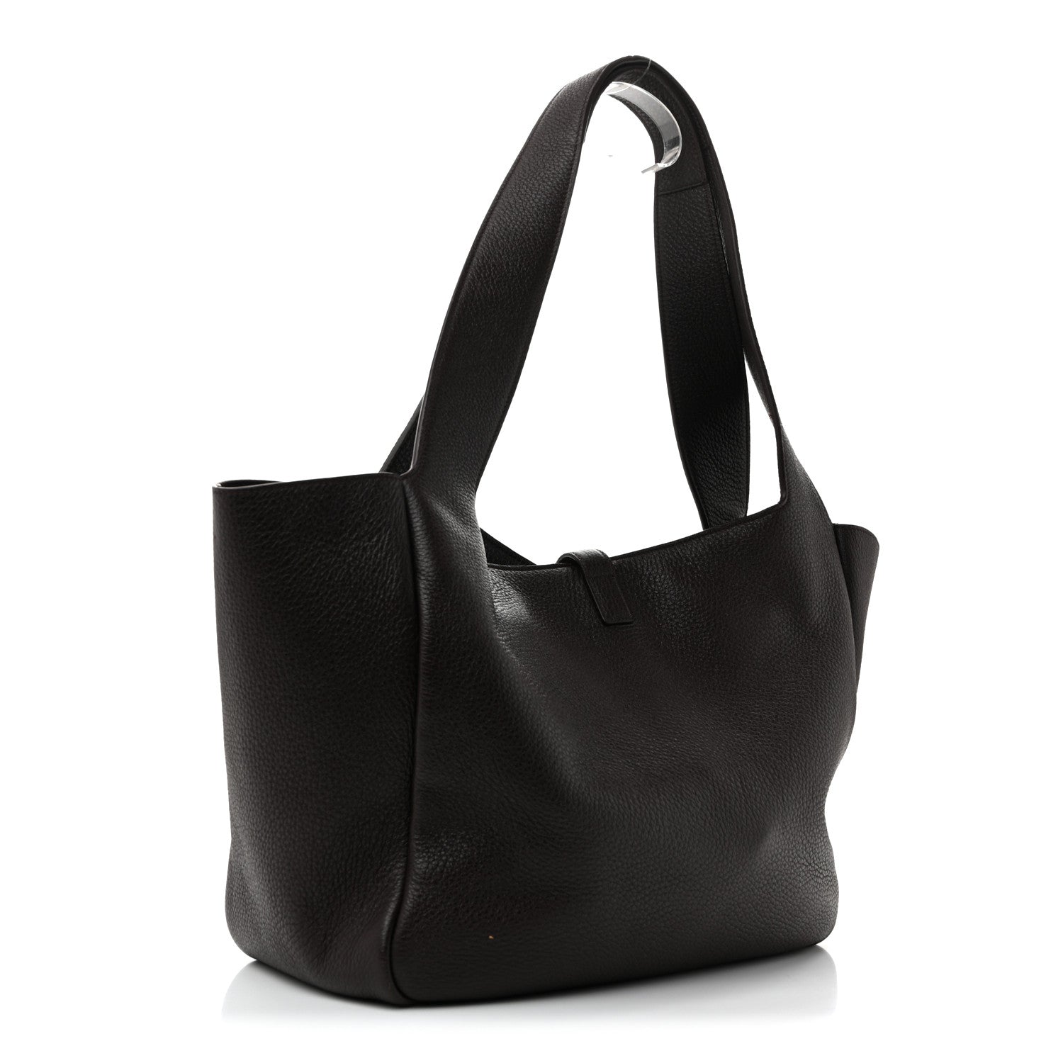 Grained deerskin Bea tote bag with structured sides and top handles, dark leather
