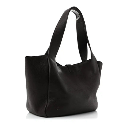 Grained deerskin Bea tote bag with structured sides and top handles, dark leather