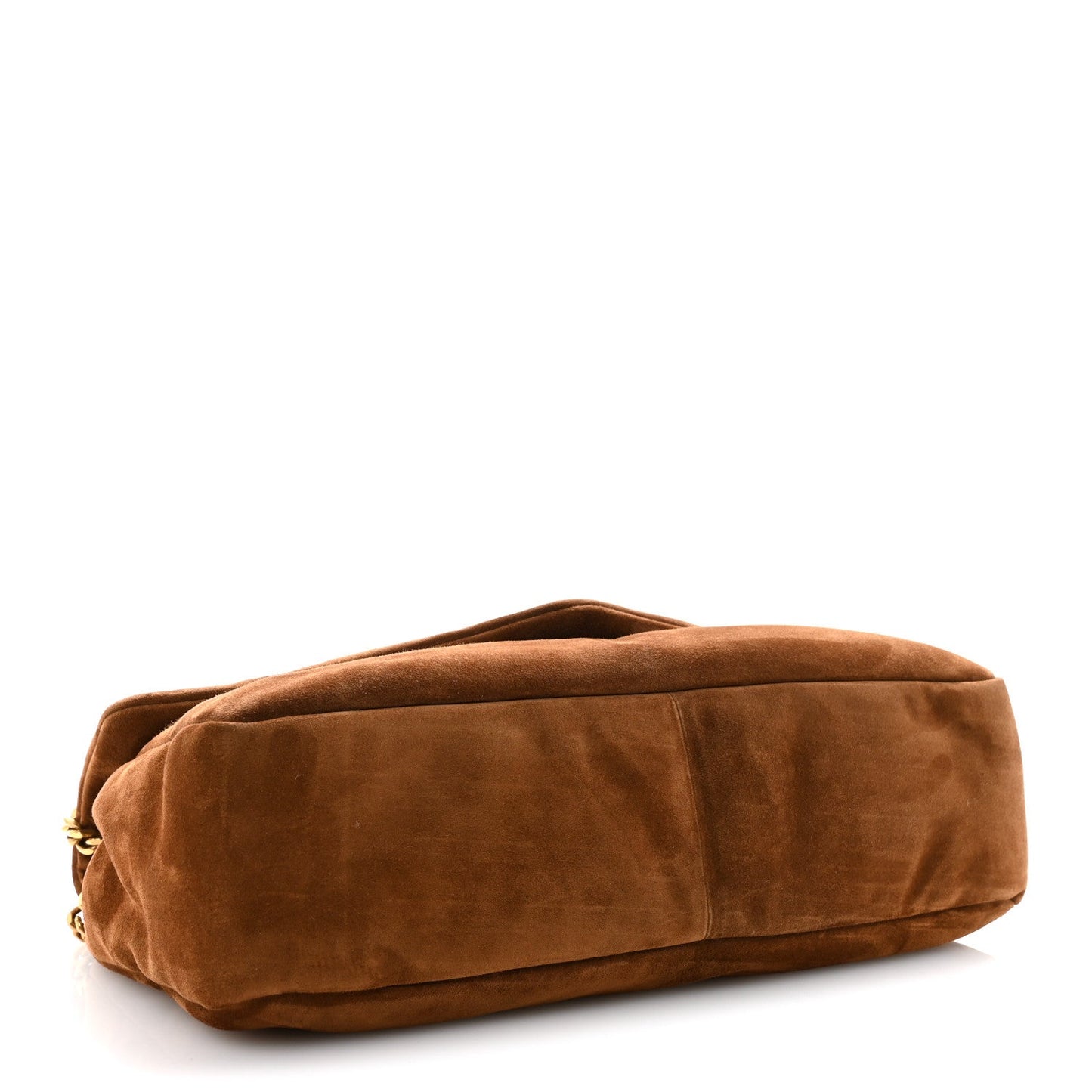 Saint Laurent suede shoulder bag base in caramel cognac with fold-over flap.