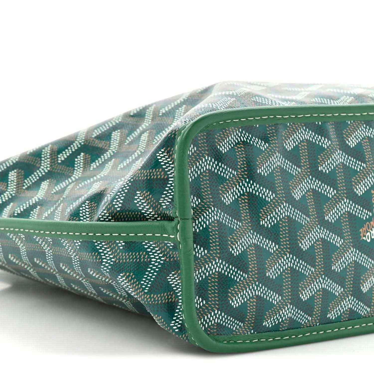 Reversible tote bag end in green patterned canvas with contrast green trim