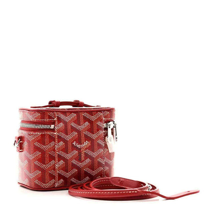 Red Goyardine Muse nano vanity case in monogram canvas with top handle and zipper