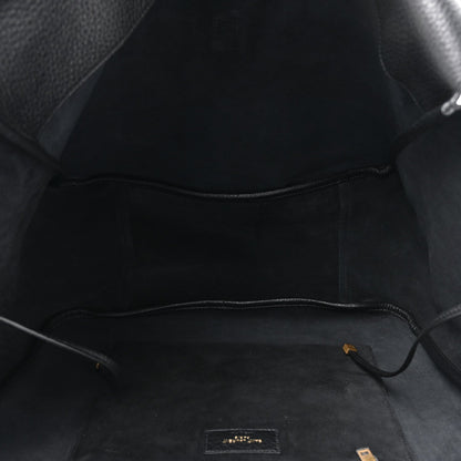 Black leather Bea tote interior with central seam and small logo patch