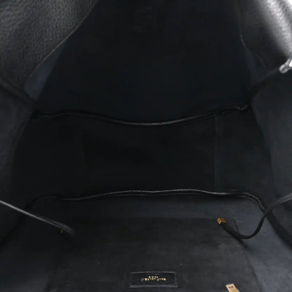 Black leather Bea tote interior with central seam and small logo patch