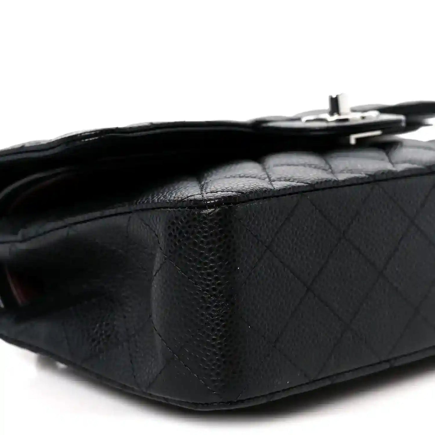 Black caviar-quilted leather flap bag with top turn-lock hardware