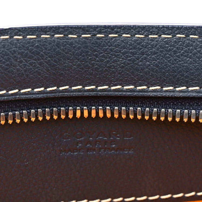 Dark navy leather edge with zipper teeth and contrast white topstitching