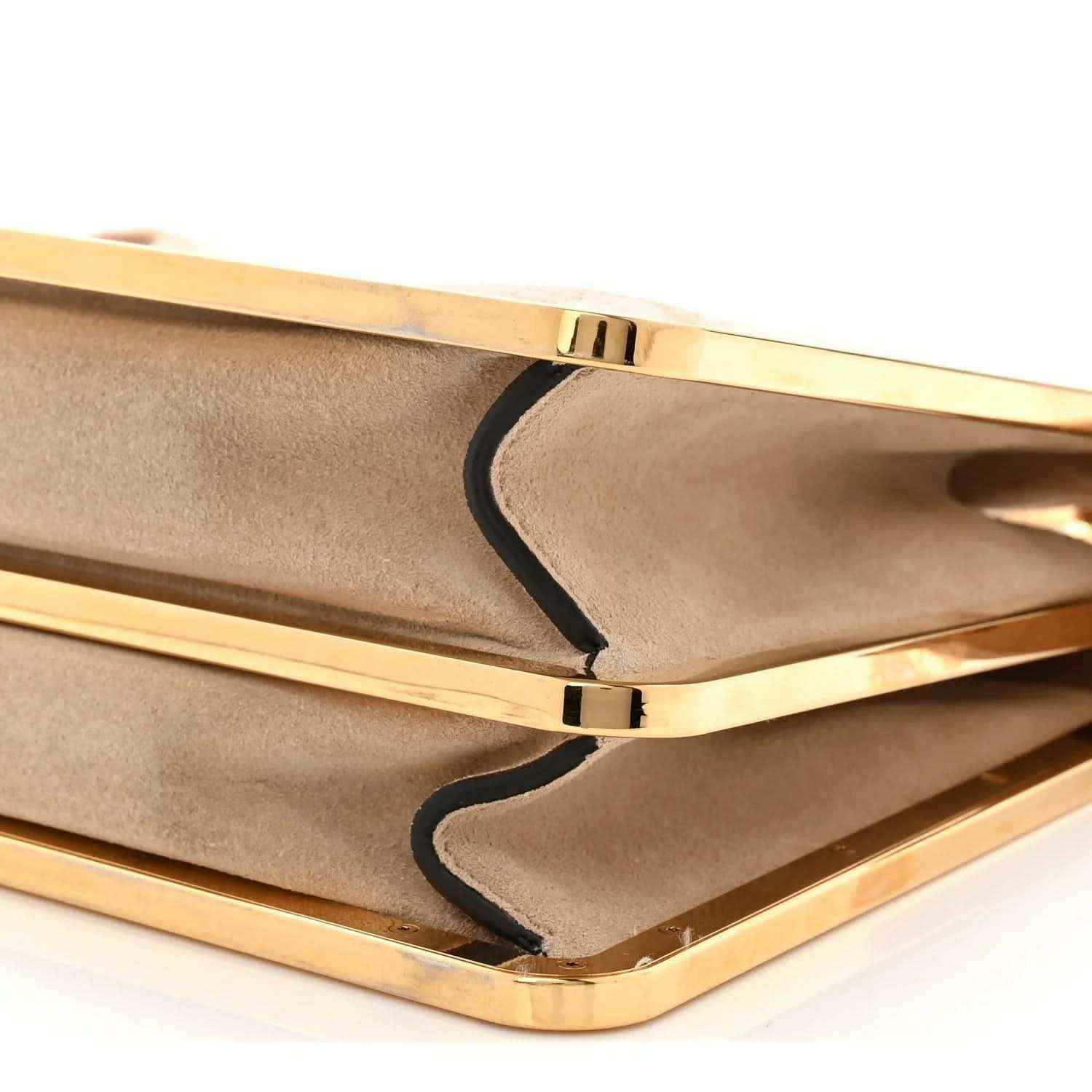 Fendi small Peekaboo satchel bag interior close-up with beige panels and gold frame trim