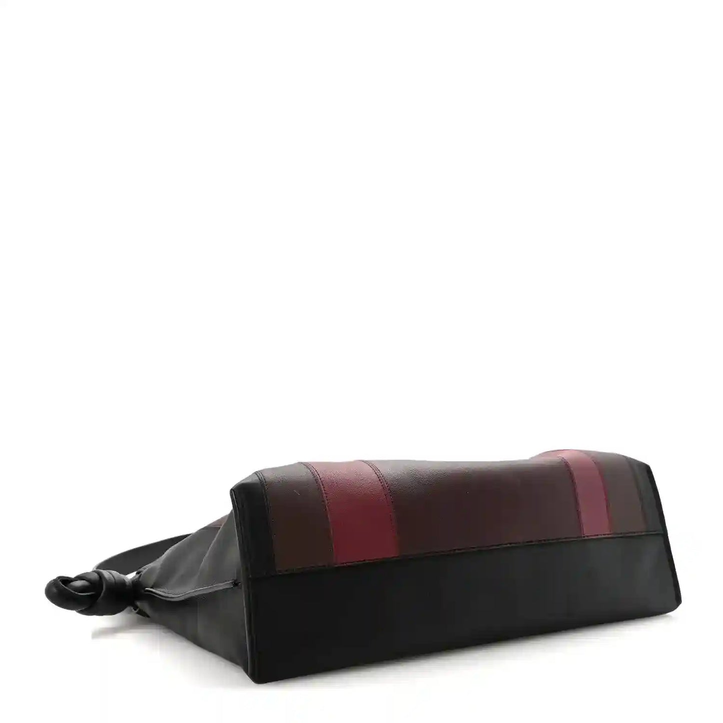 Knot clutch bag with horizontal burgundy accent band and black leather body