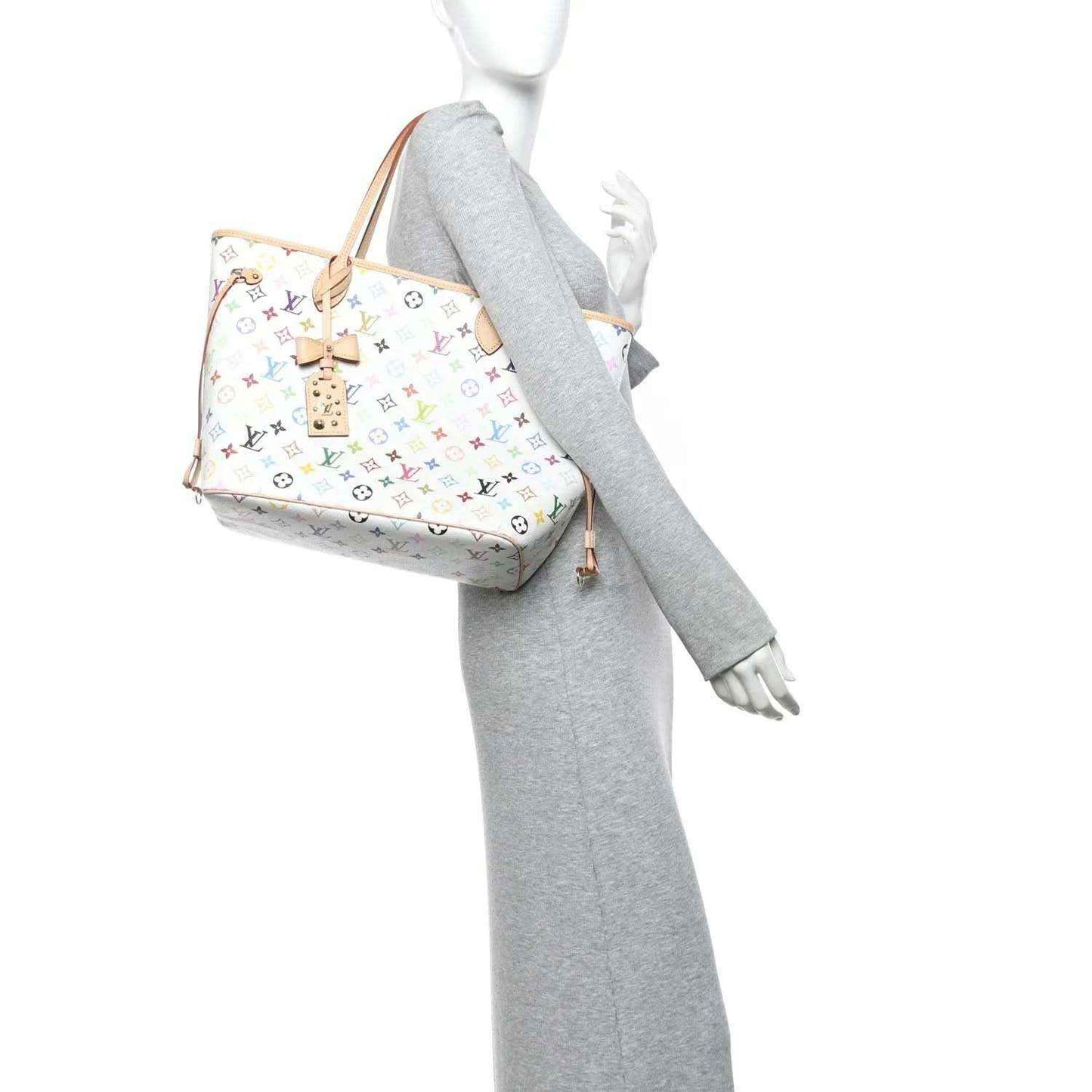 White multicolor monogram Neverfull MM tote with detachable shoulder strap