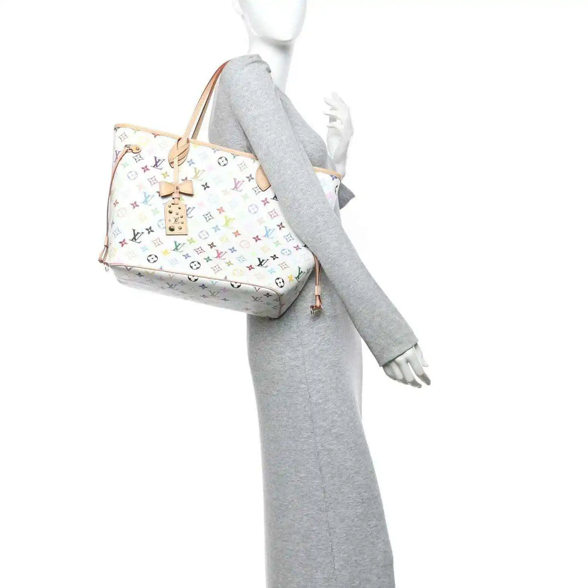 White multicolor monogram Neverfull MM tote with detachable shoulder strap