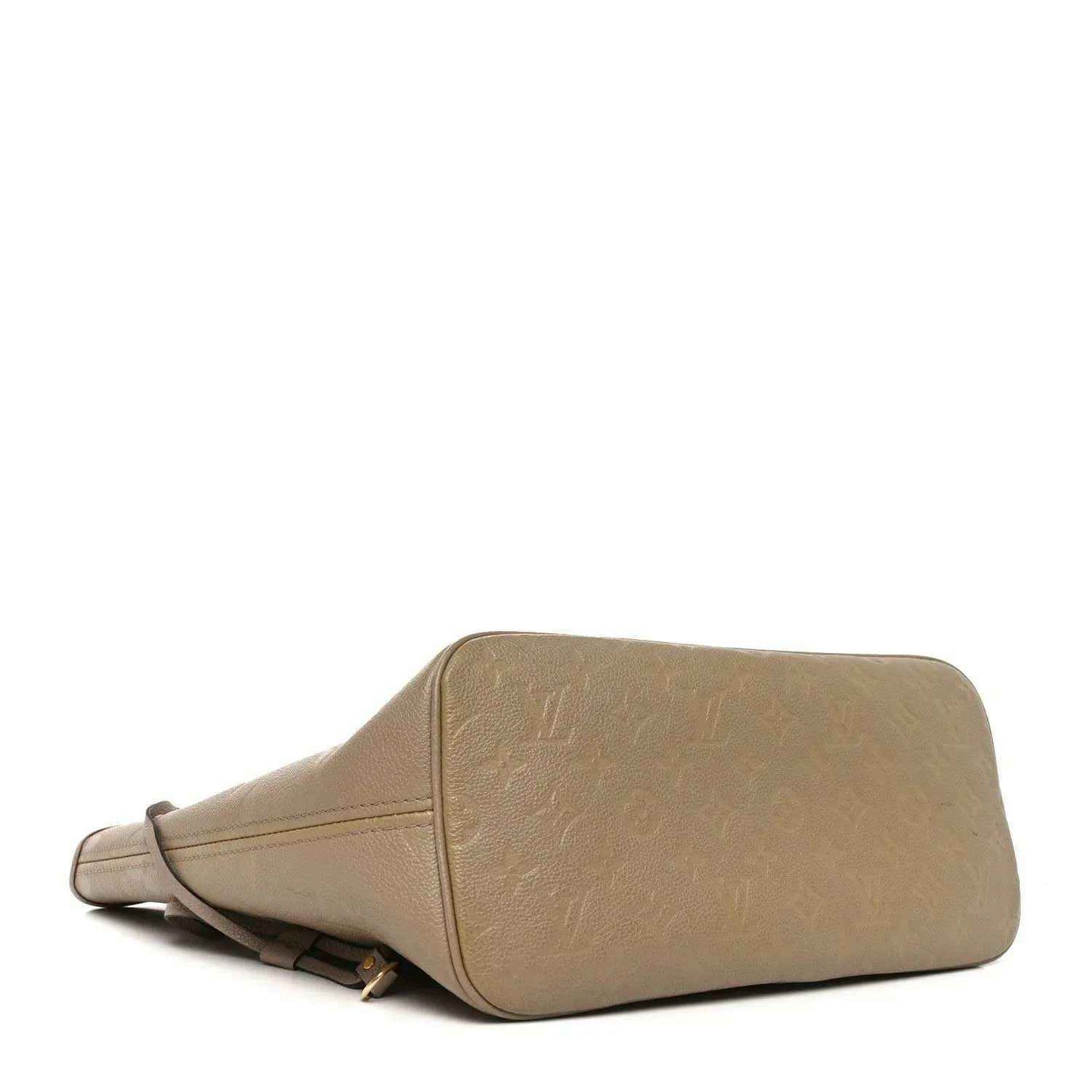 Louis Vuitton Neverfull MM tote bag, Tourterelle, angled view with flat base