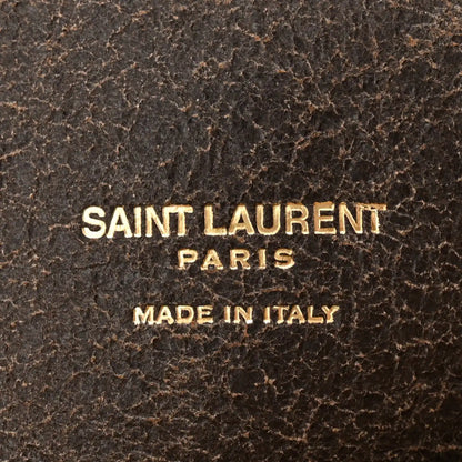 SAINT LAURENT PARIS Made in Italy gold text on dark brown leather