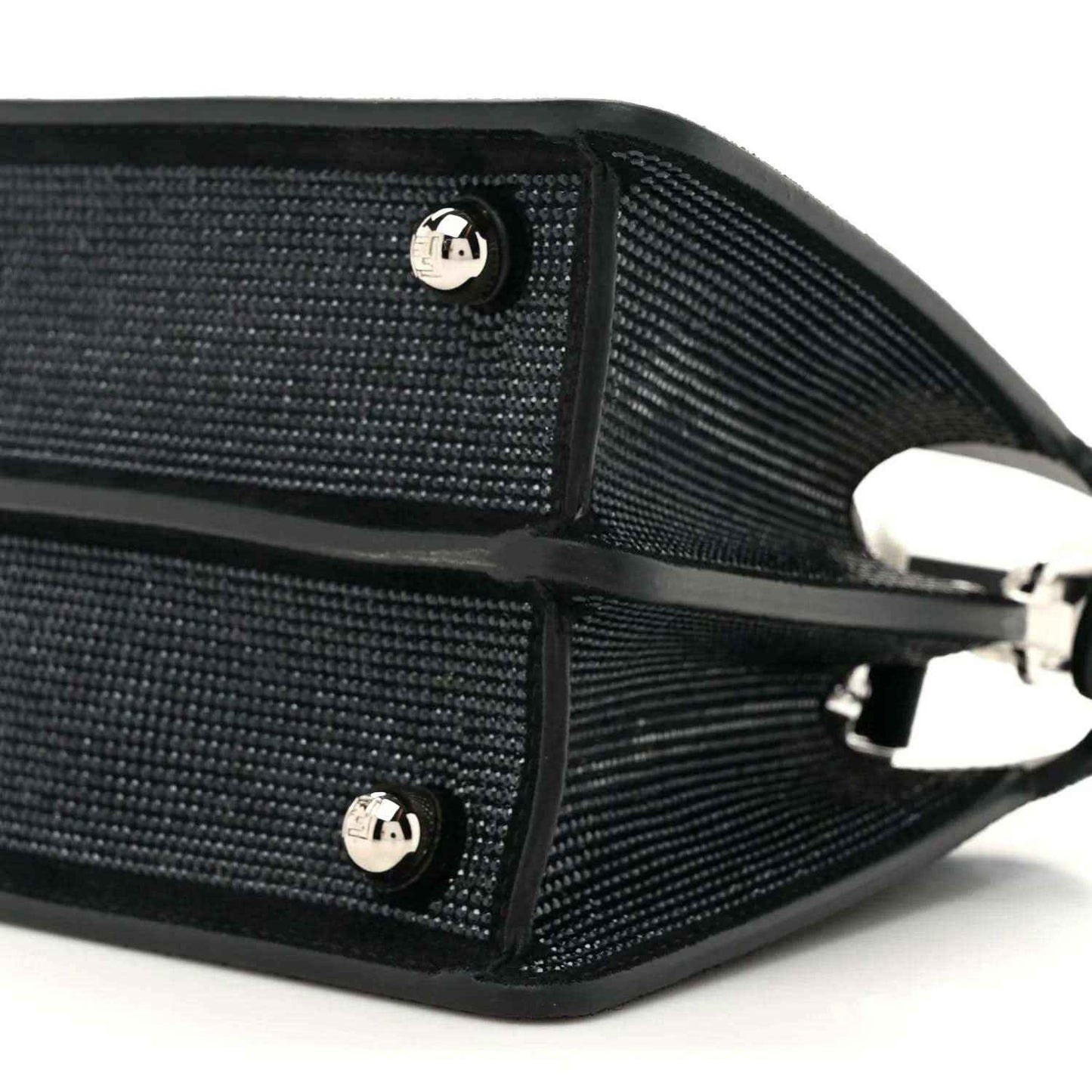 Fendi black crystal satchel bottom corner with metal feet