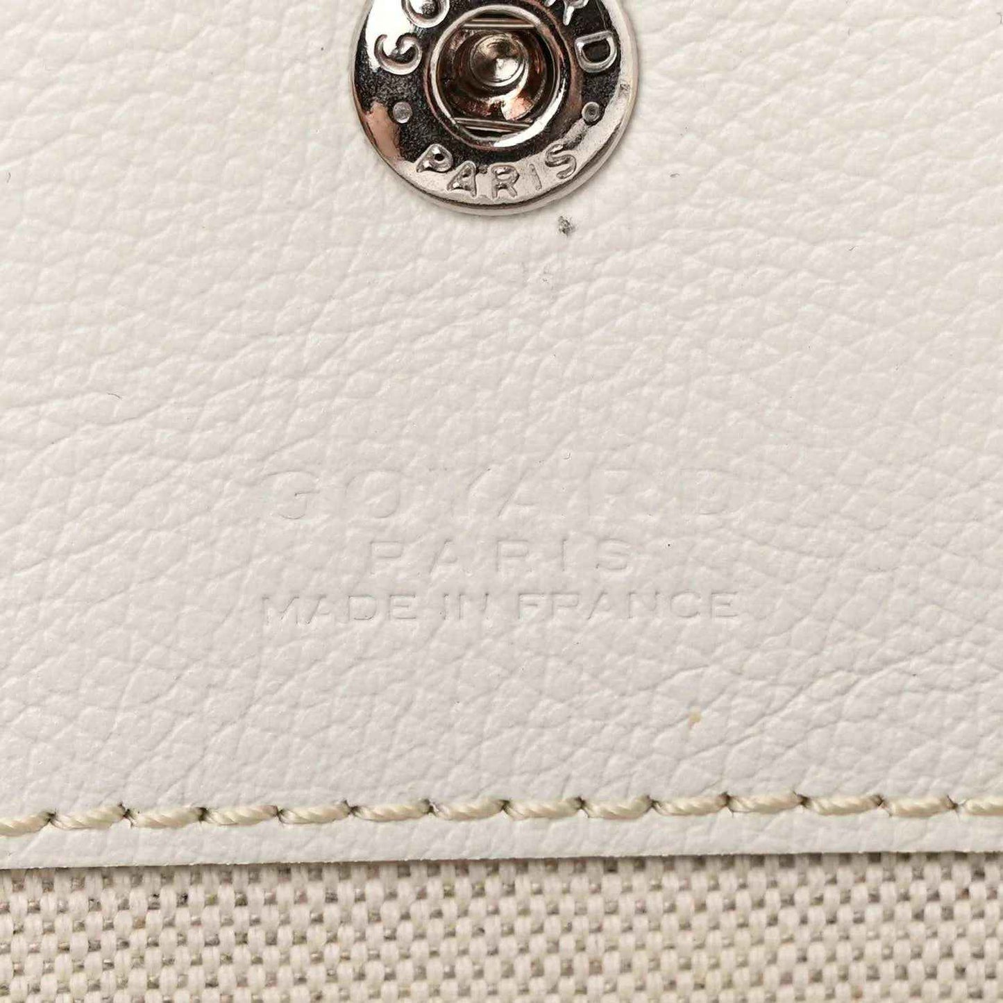 Goyard Saint Louis PM tote bag snap hardware on white leather trim